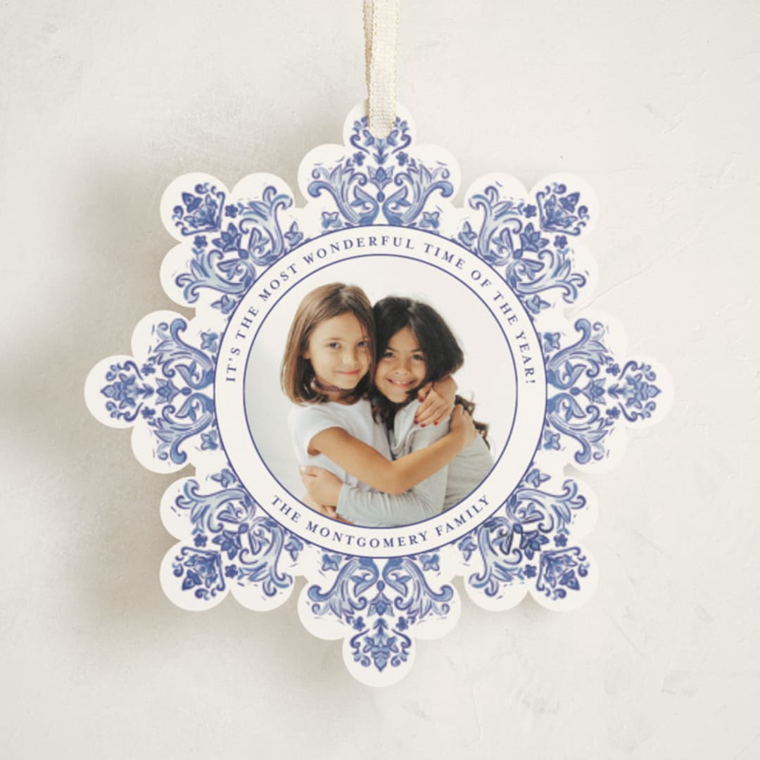 "Azulejo" - Holiday Ornament Cards in Cerulean by Jenna Holcomb - Front