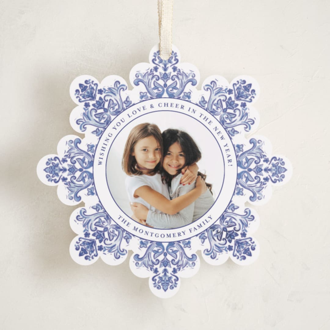 "azulejo" - Holiday Ornament Cards in Cerulean by Jenna Holcomb - Front