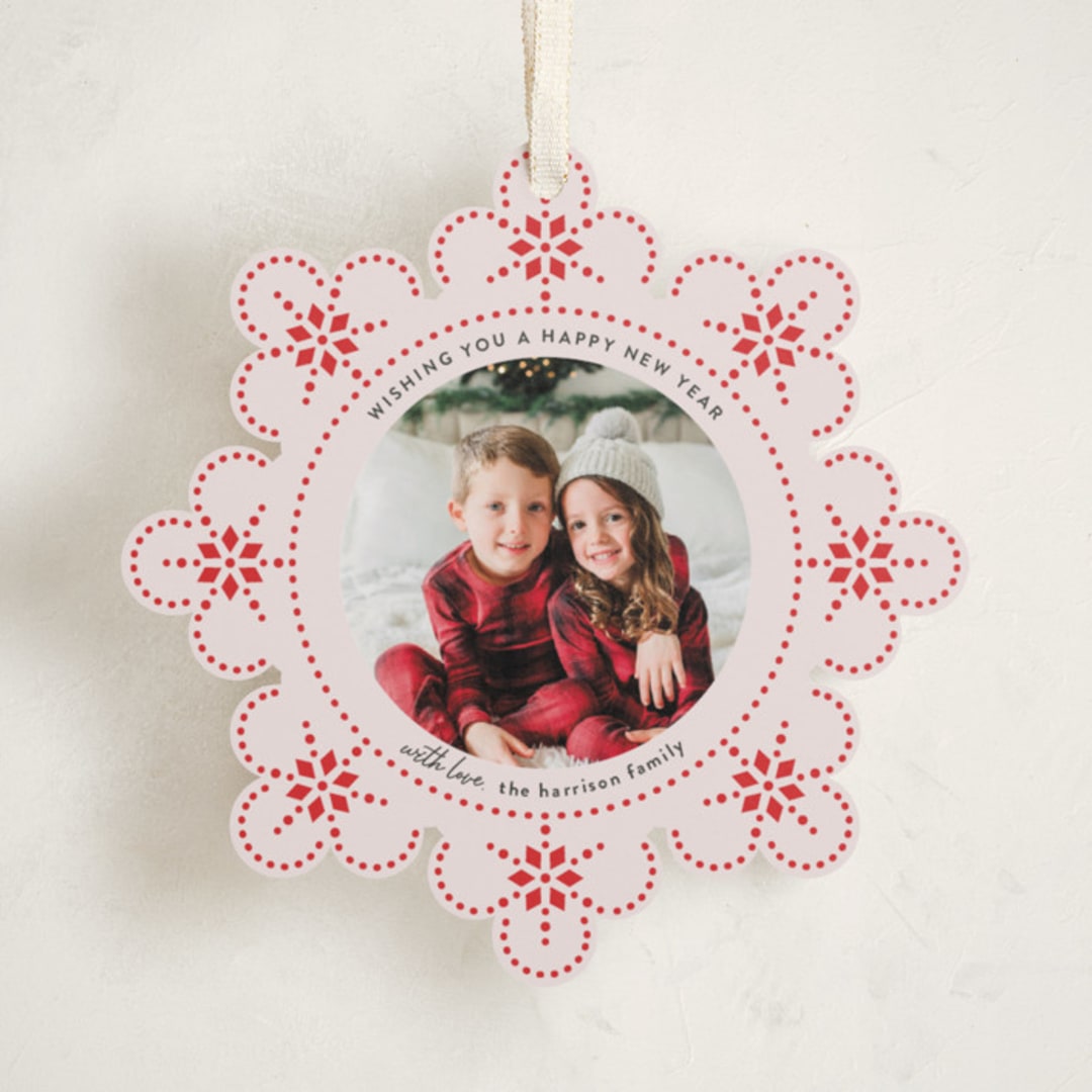 "Snowflake Story" - Holiday Ornament Cards in Candy Cane by Kampai Designs - Front