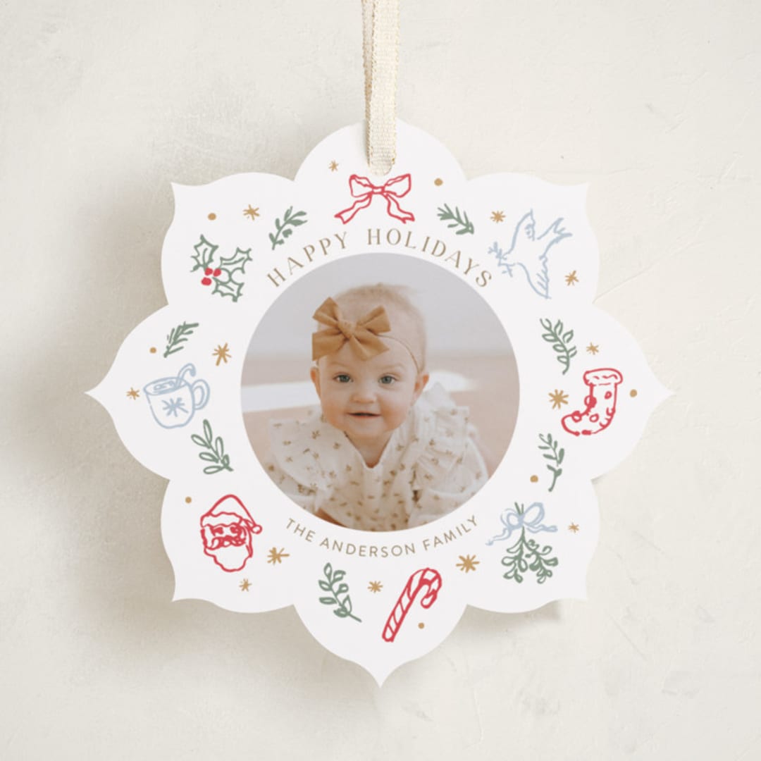 "Festive doodles" - Holiday Ornament Cards in Champagne by Cass Loh - Front