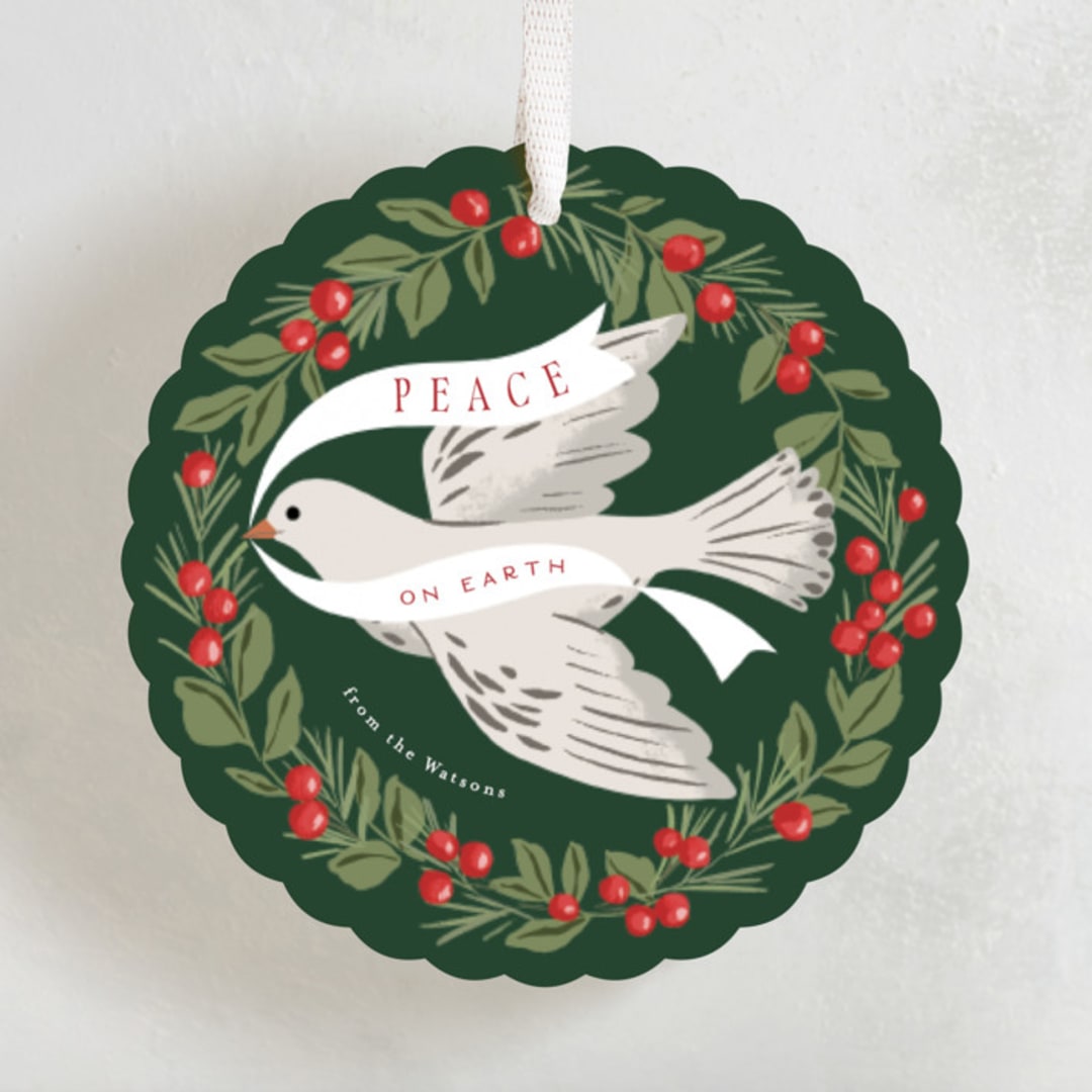 "Dove Wreath" - Holiday Ornament Cards in Evergreen by Everett Paper Goods - Front