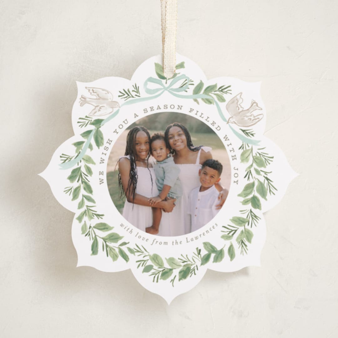 "Wreath of Doves" - Holiday Ornament Cards in Wintermint by Everett Paper Goods - Front