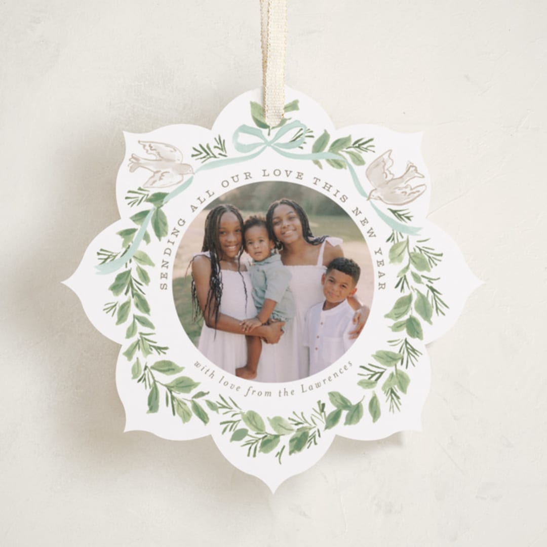 "Wreath of Doves" - Holiday Ornament Cards in Wintermint by Everett Paper Goods - Front