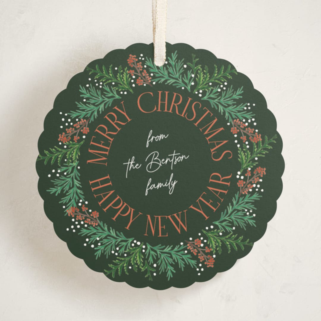 "Wreath Greens" - Holiday Ornament Cards in Evergreen by Alethea and Ruth - Front