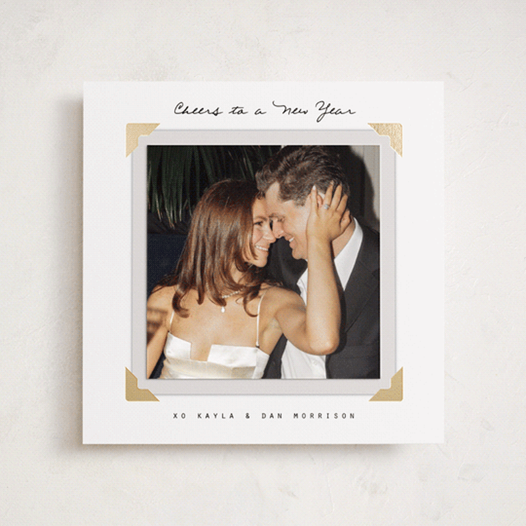 "Album View" - Foil-Pressed Holiday Photo Mount Cards in Snow by Everett Paper Goods - Front