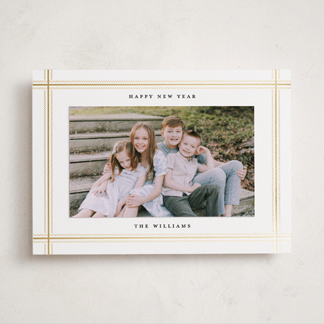 "Kensington" - Foil-Pressed Holiday Photo Mount Cards in Snow by Robert and Stella - Front