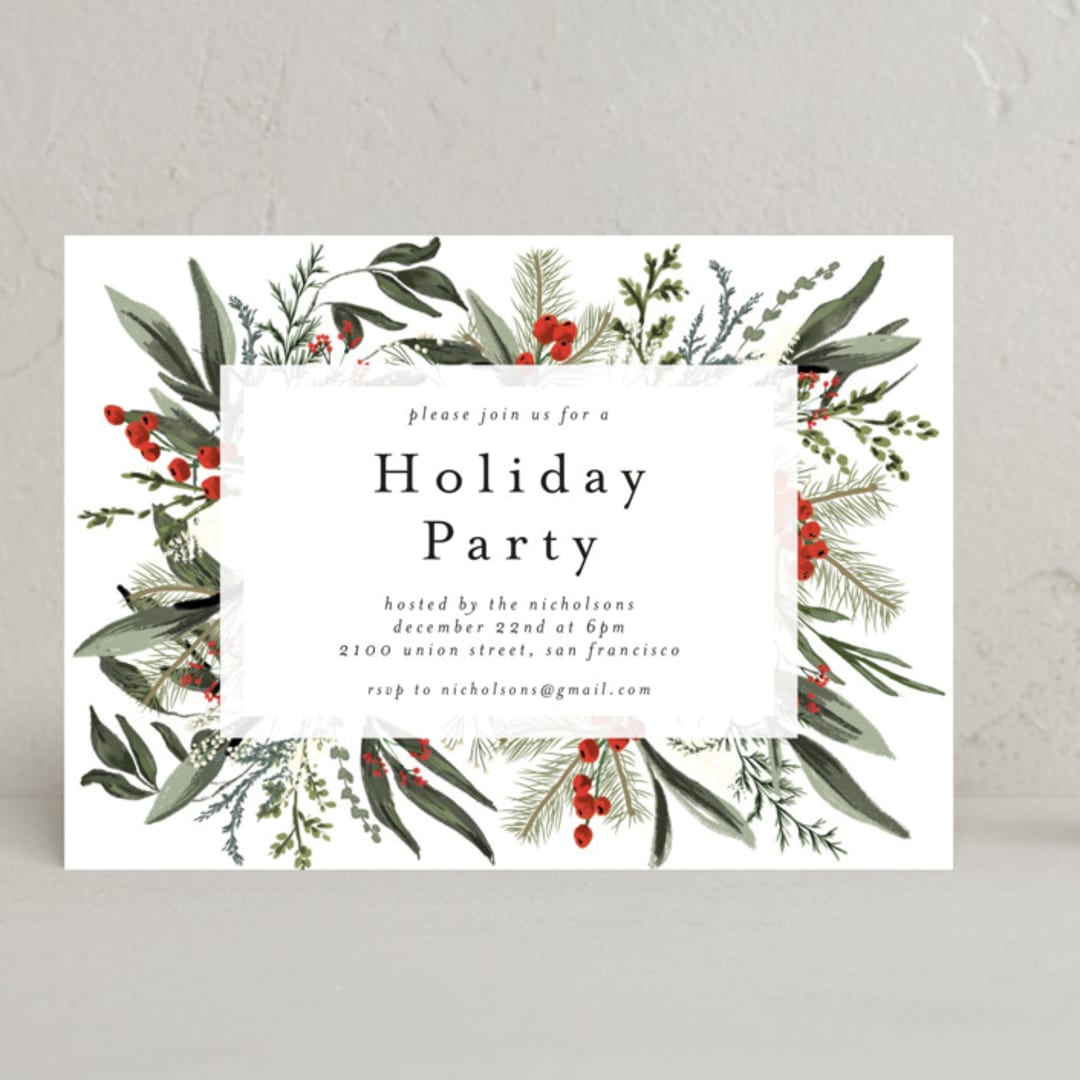 "Holiday Botanical" - Party Invitations in Holly Berry by Susan Moyal - Front
