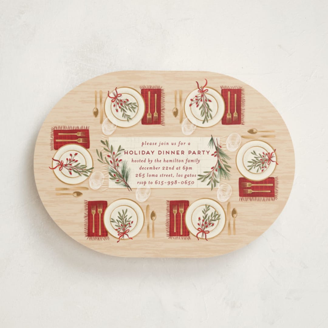 "Around the Table" - Party Invitations in Holly Berry by Jamie Alexander - Front