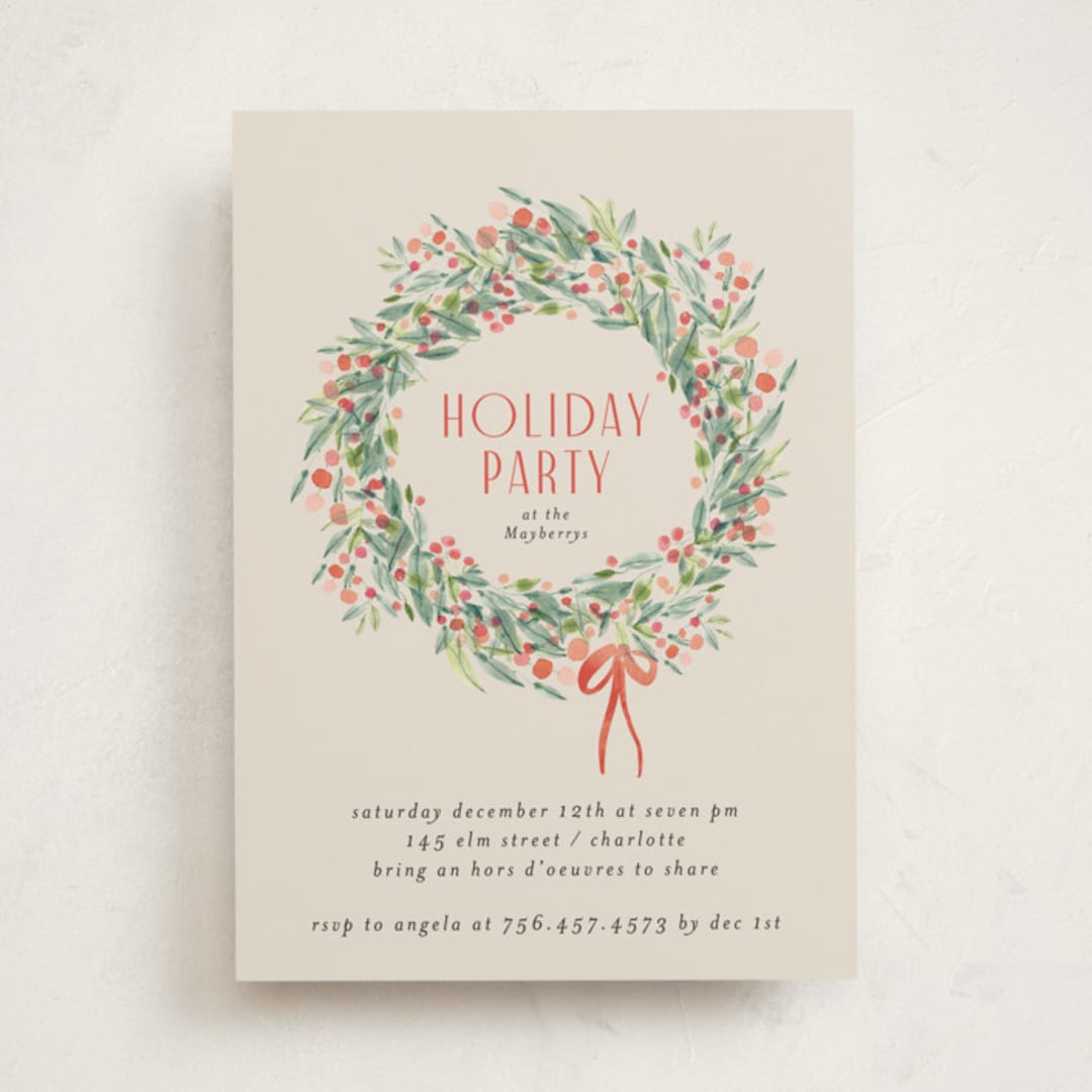 "holiday wreath" - Party Invitations in Chardonnay by Lori Wemple - Front