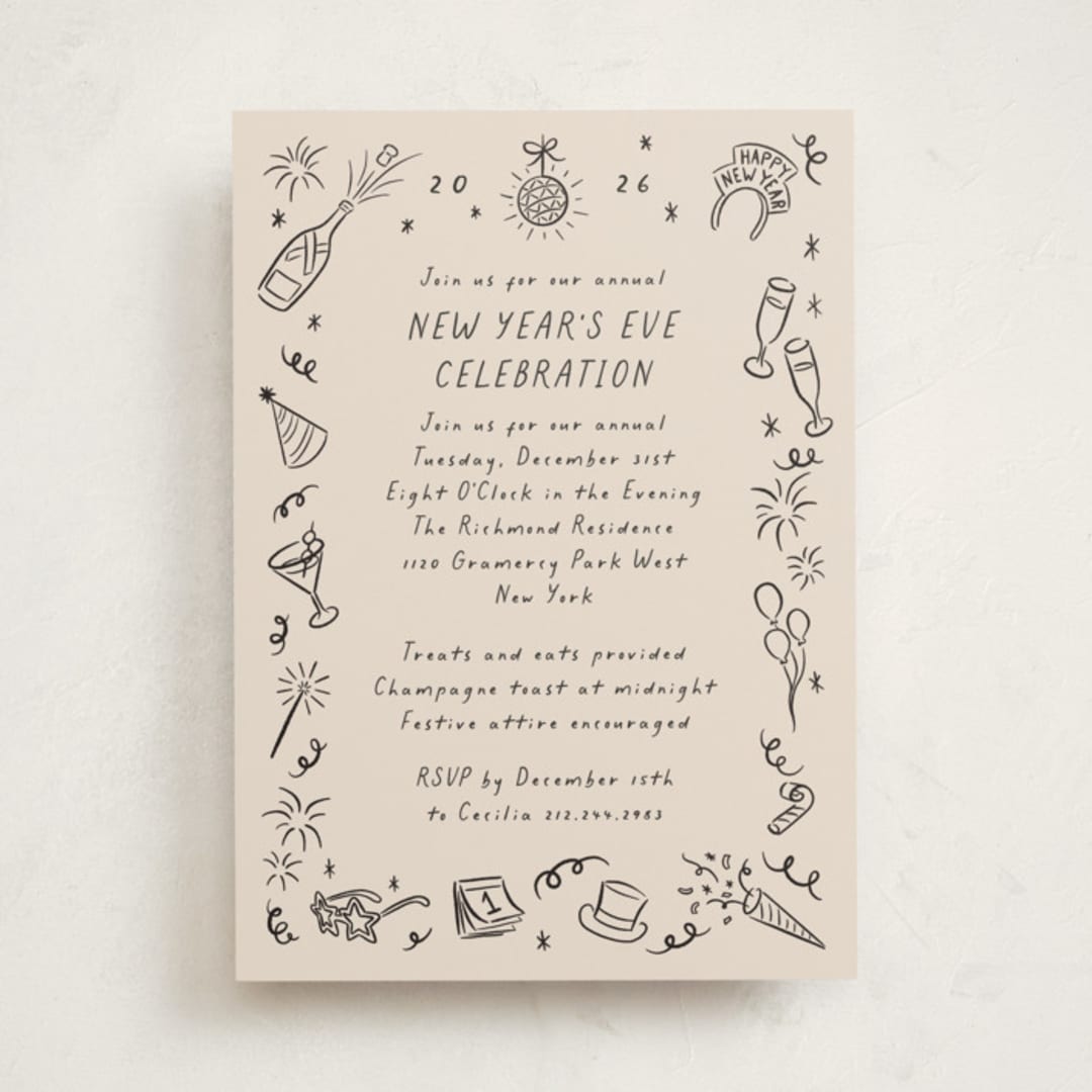 "Doodled Cheer" - Party Invitations in Ink by Jamie Alexander - Front