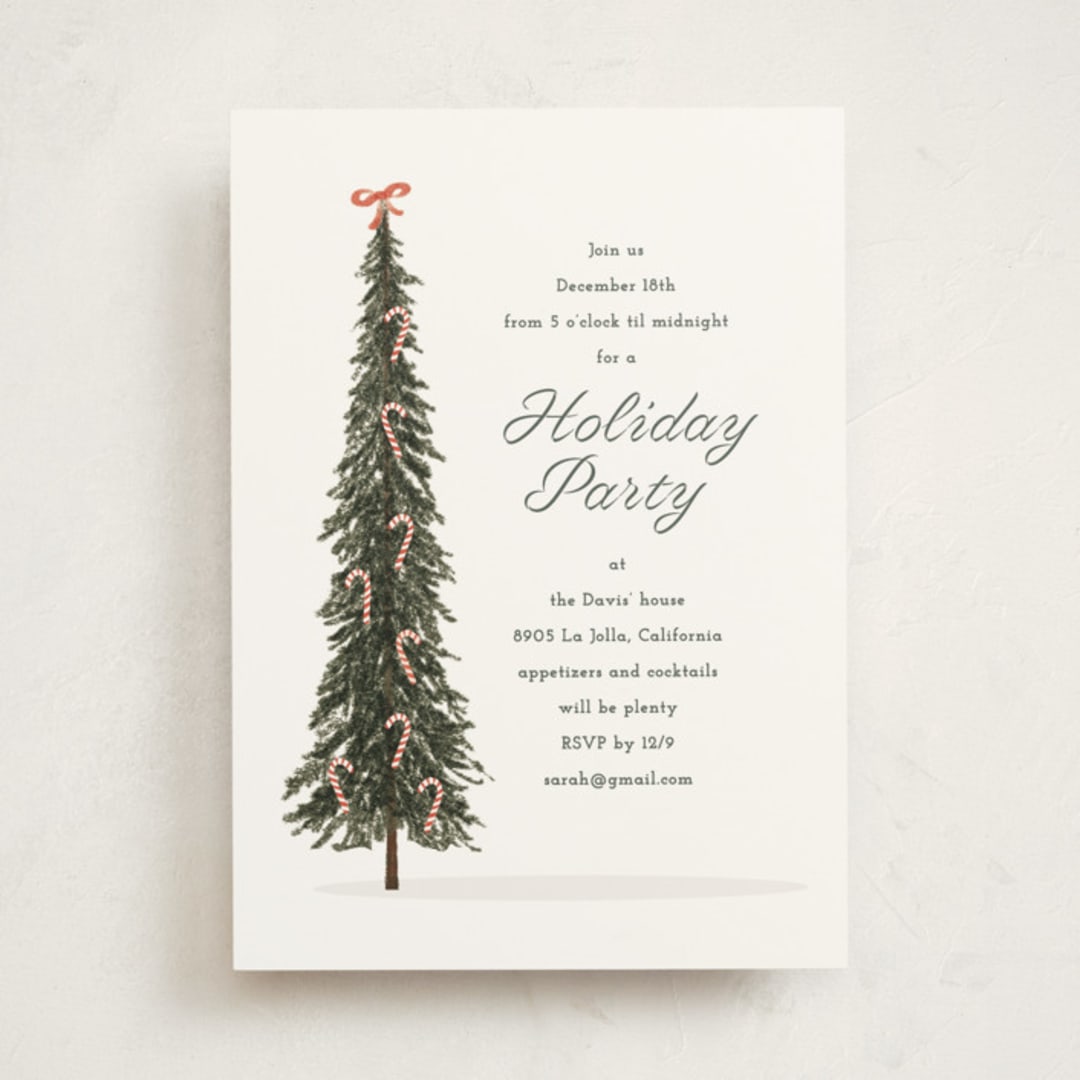 "Candy Cane Tree" - Party Invitations in Snow by Baumbirdy - Front