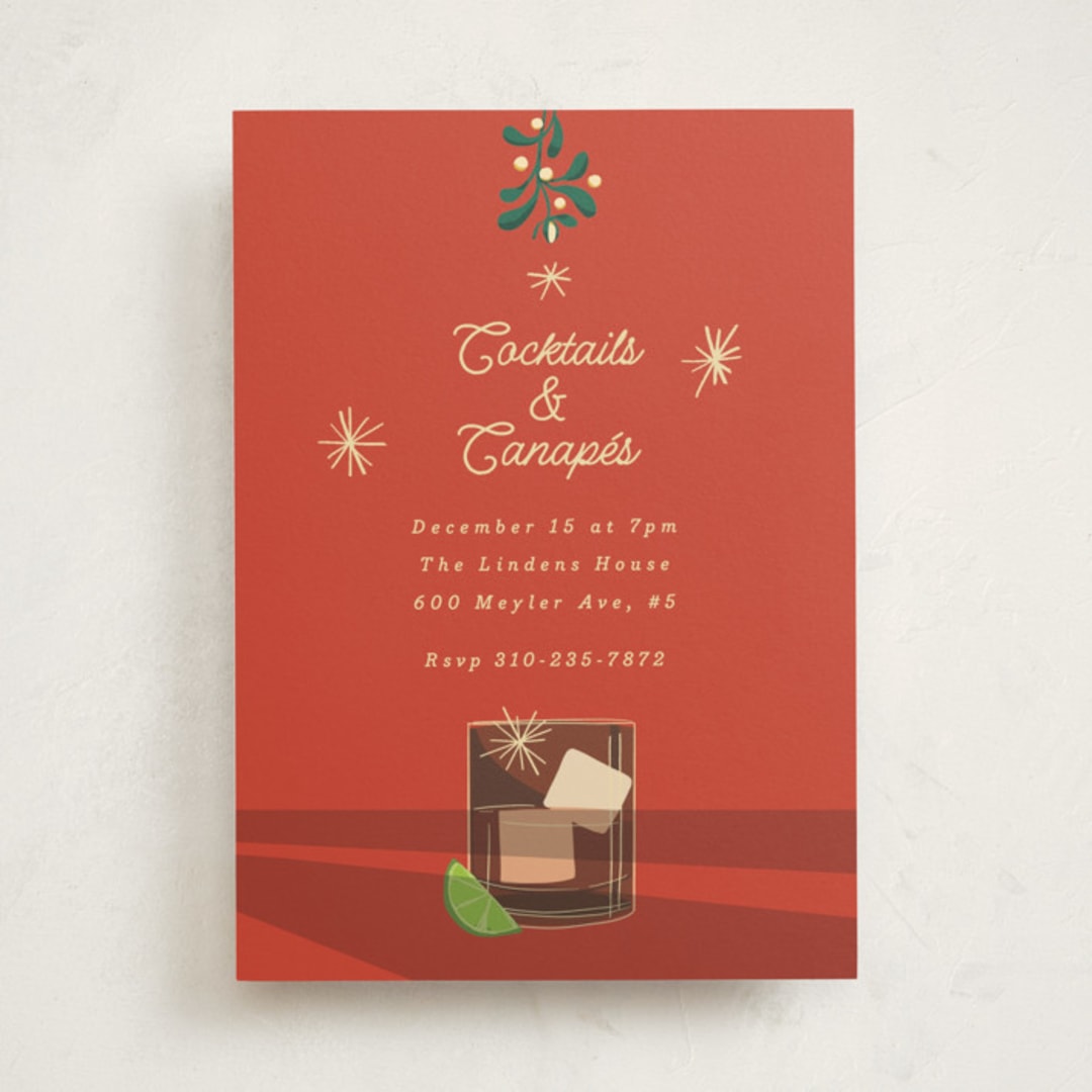 "Cocktails and Canapés" - Party Invitations in Poppy Red by Becky Nimoy - Front