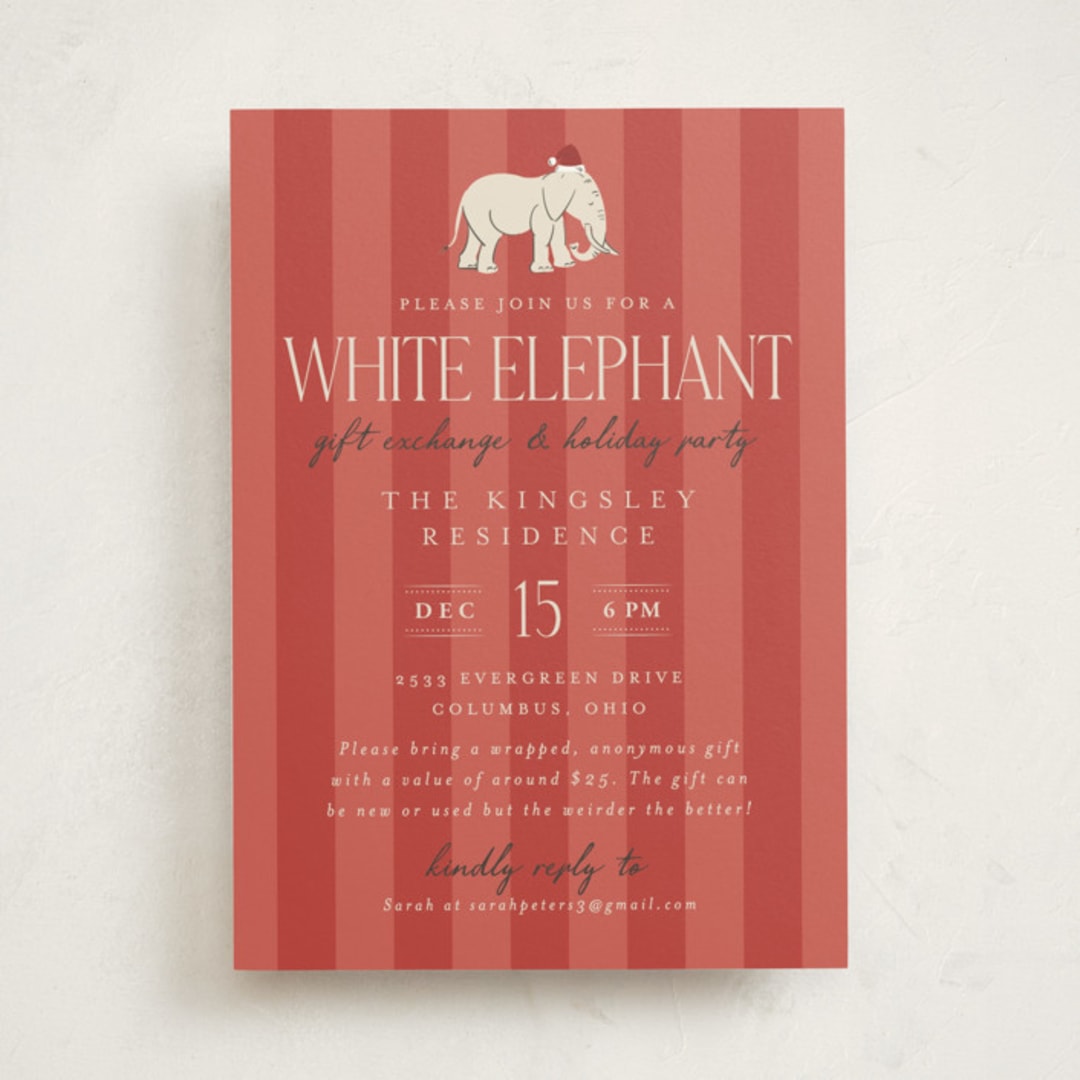 "White Elephant" - Party Invitations in Santa Hat by Heather Schertzer - Front