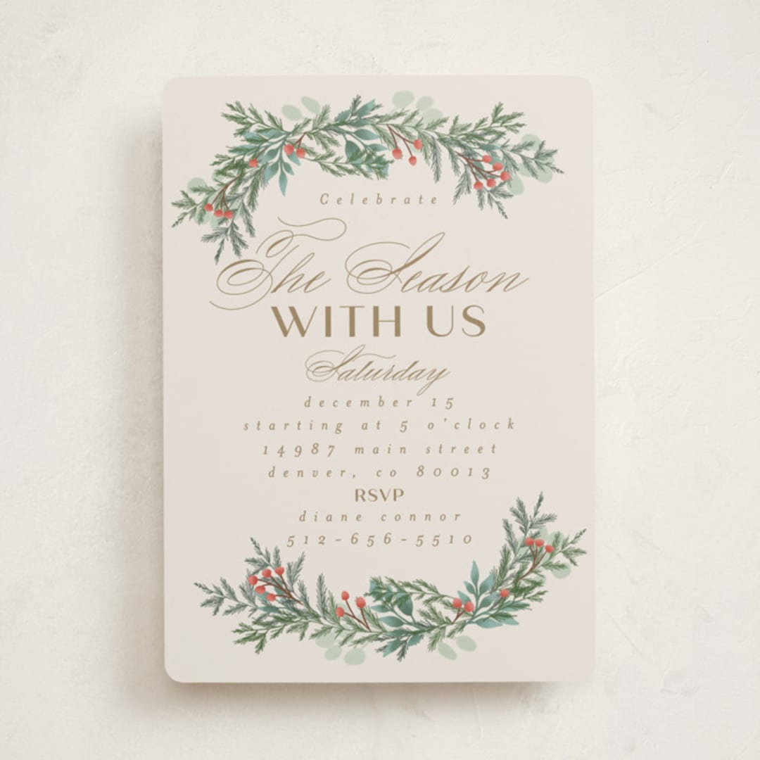 "Merry and Happy" - Party Invitations in Toffee by Ashlee Townsend - Front