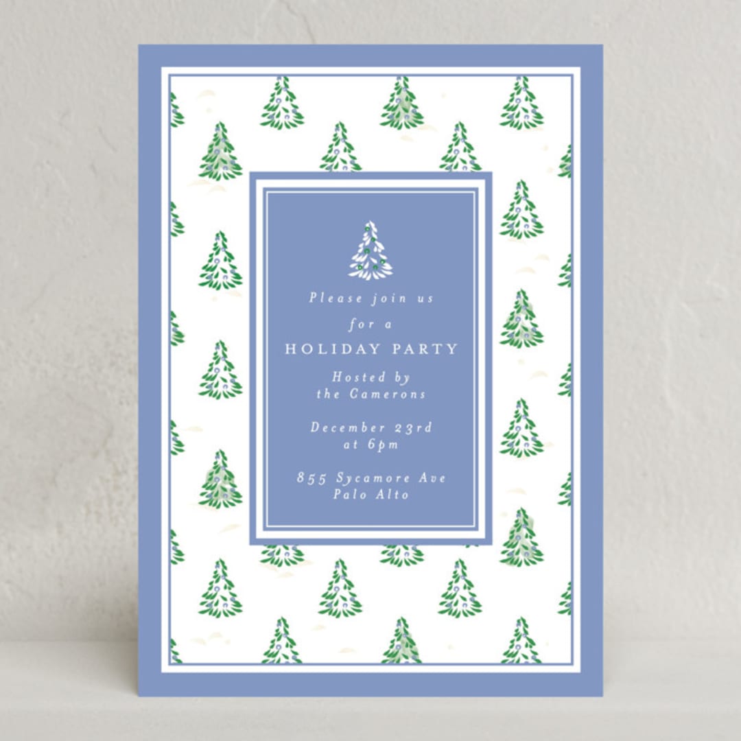 "Little Trees" - Party Invitations in Provincial Blue by Corinne Malesic - Front