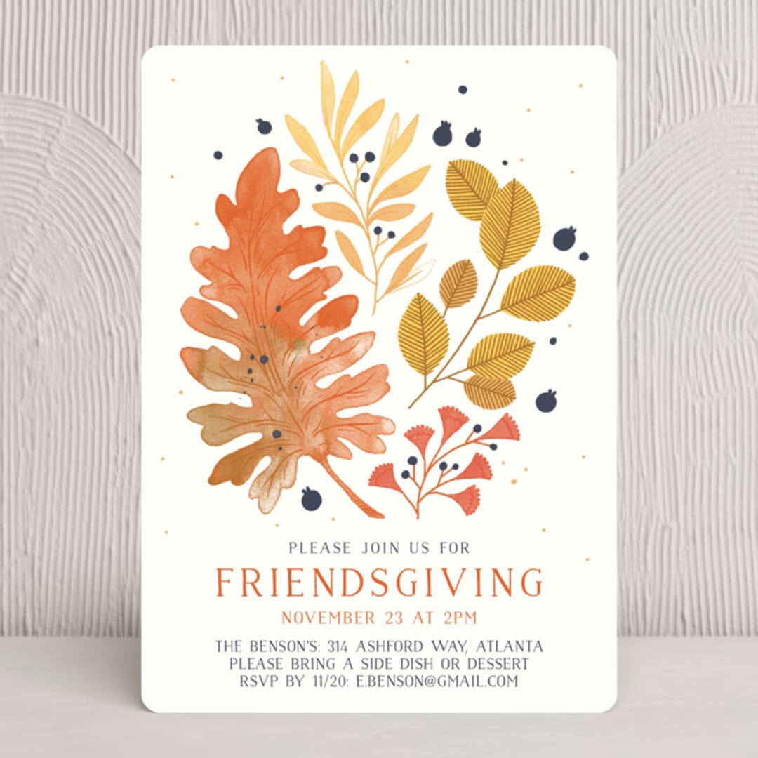 "Rustic Friendsgiving" - Party Invitations in Tangerine by Paper Raven Co. - Front