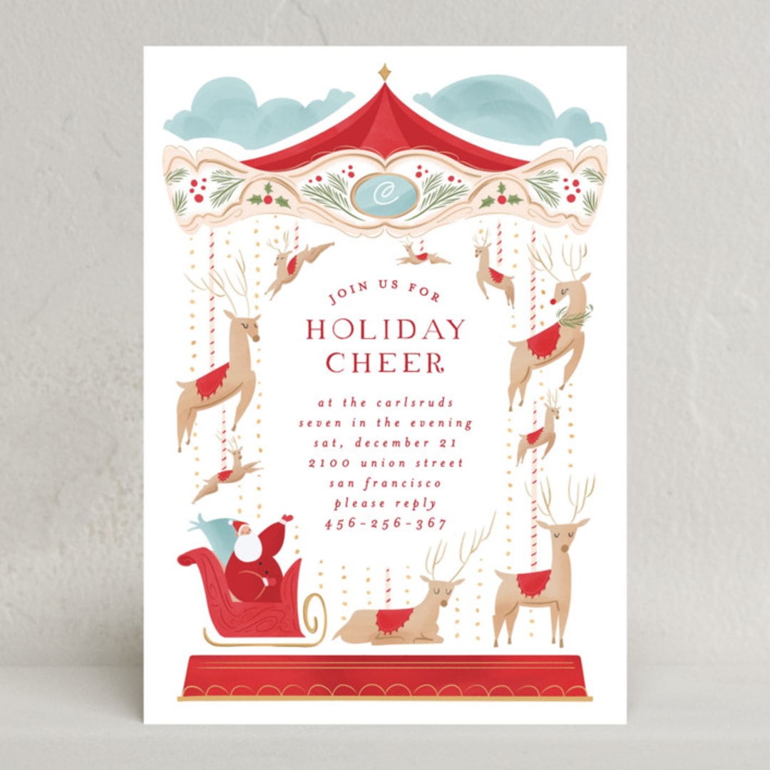 "santa carousel" - Party Invitations in Holly Red by Grae - Front