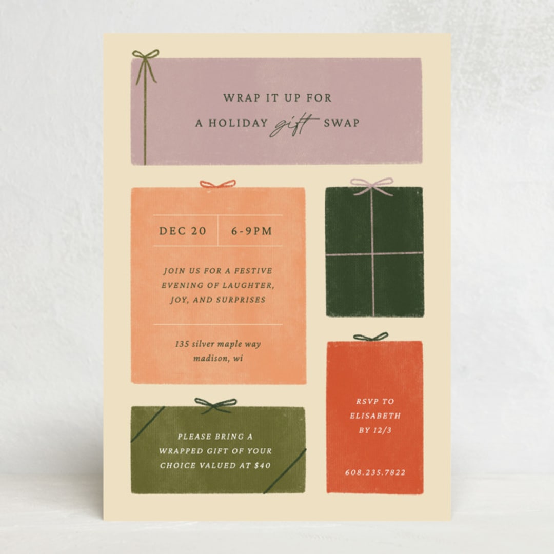 "Holiday Gift Swap" - Party Invitations in Cream by Sierra Lee - Front