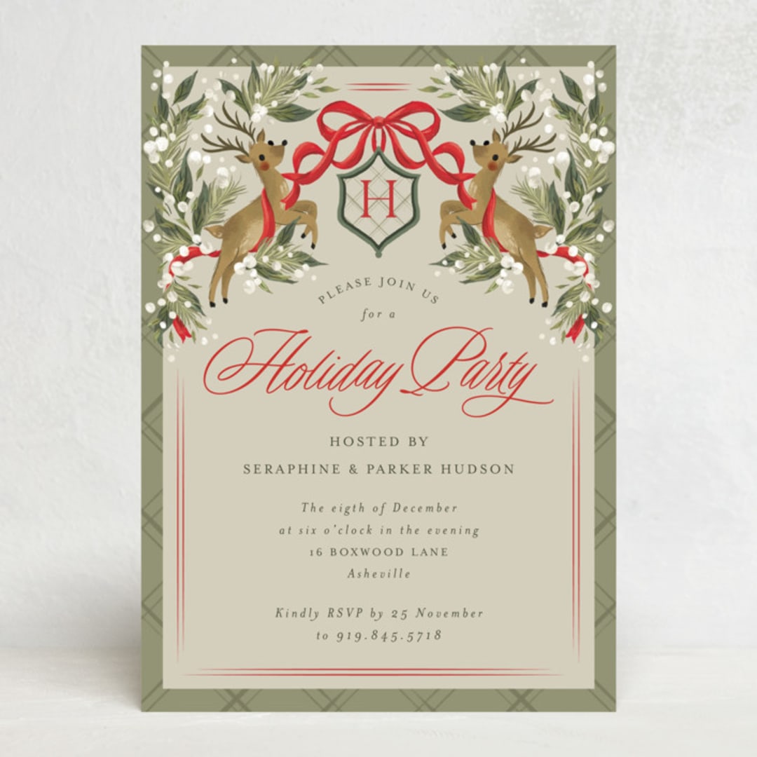 "Reindeer Crest" - Party Invitations in Latte by Jackie Crawford - Front
