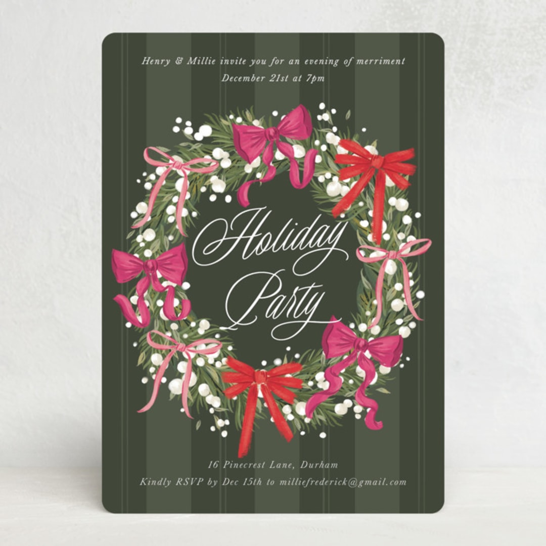 "Bow Wreath" - Party Invitations in Forest by Jackie Crawford - Front