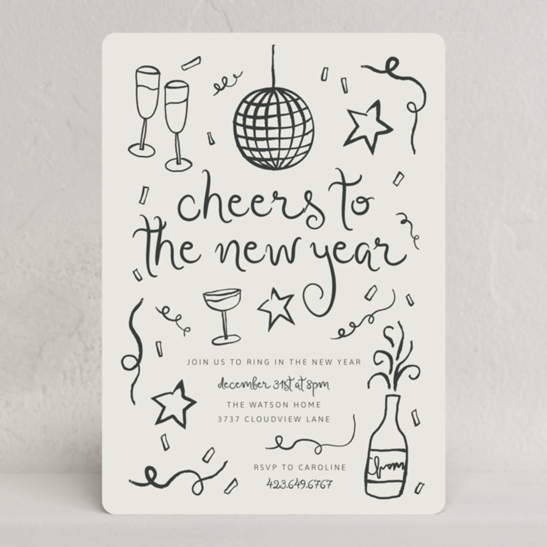 "New Year Cheer" - Party Invitations in Chalkboard by Kelly Watkins - Front