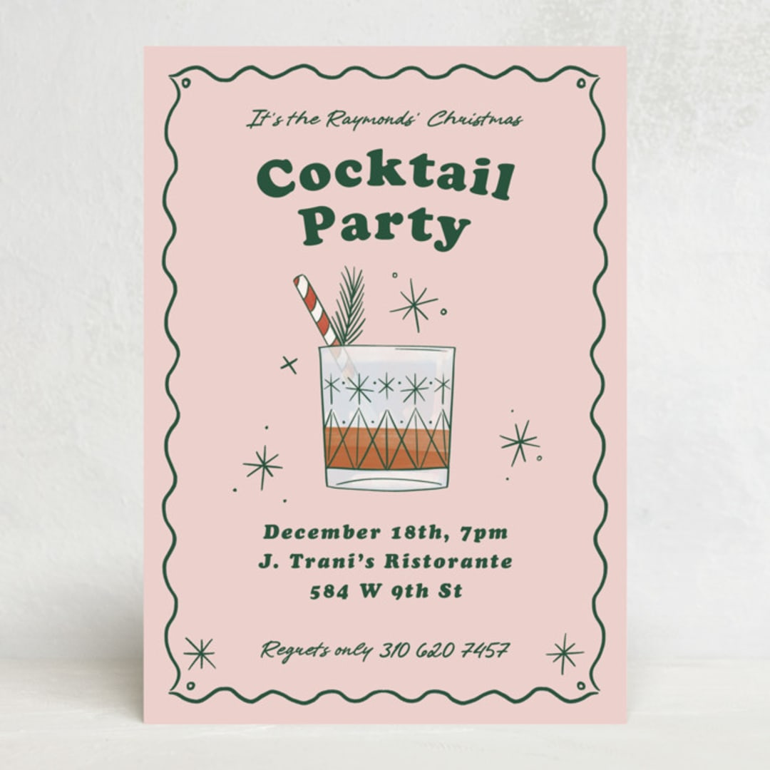 "Holiday Cocktails" - Party Invitations in Dusty Pink by Becky Nimoy - Front