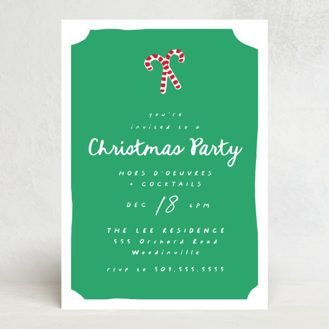 "Candycanes" - Party Invitations in Greenery by AK Graphics - Front