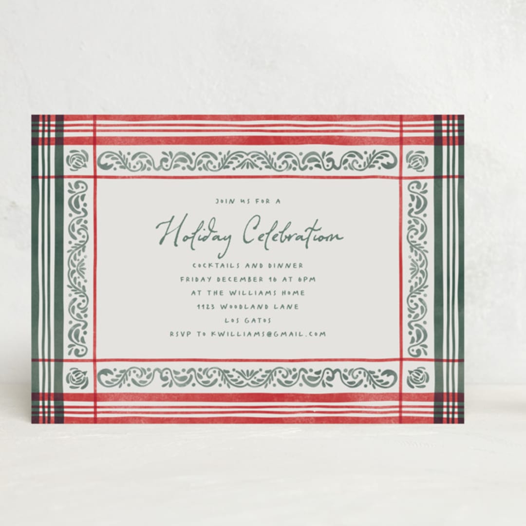 "Holiday Linen" - Party Invitations in Berry by Chris Griffith - Front