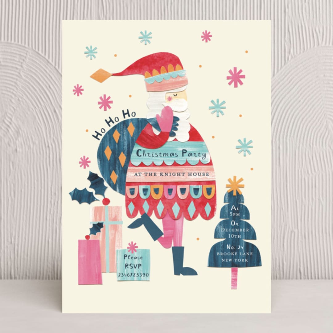 "Sassy Santa" - Party Invitations in Hollyberry by Sarah Knight - Front