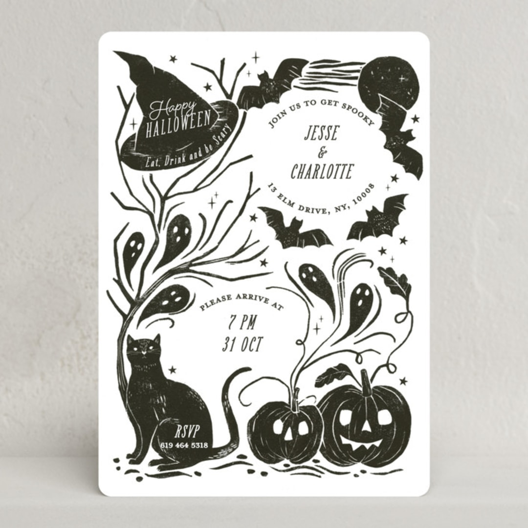 "Eat, drink & be scary" - Party Invitations in Cauldron by Sarah Knight - Front