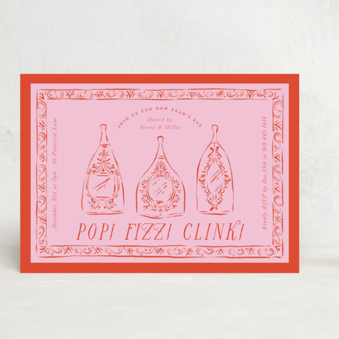 "Champagne Party Pop" - Party Invitations in Ruby by Jackie Crawford - Front