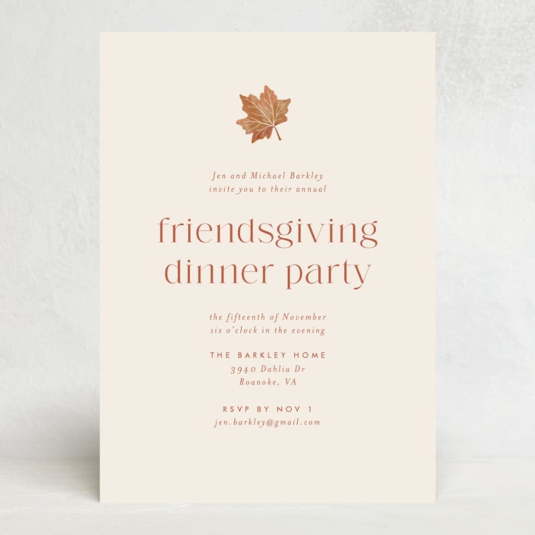 "Friendsgiving Leaf" - Party Invitations in Mashed Potatoes by Amy Payne - Front