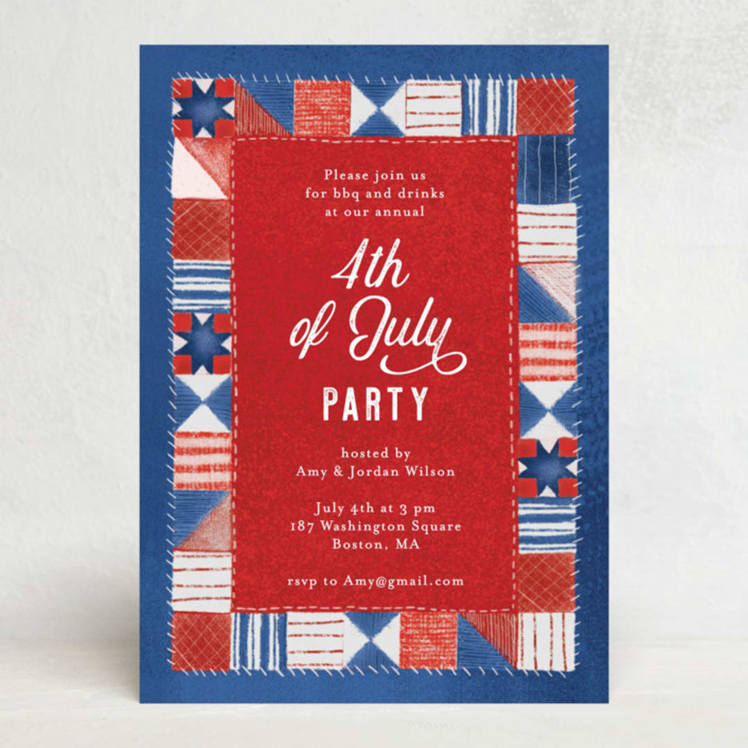 "Quilted Fourth" - Party Invitations in Ruby by frau brandt - Front