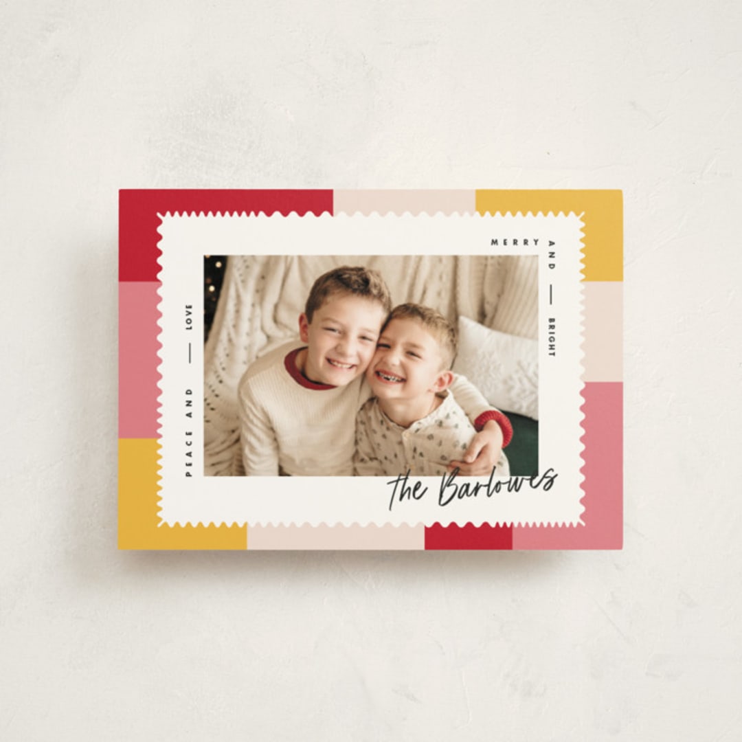 "Modern Quilt" - Holiday Cards in Gumdrop by Owl and Toad - Front