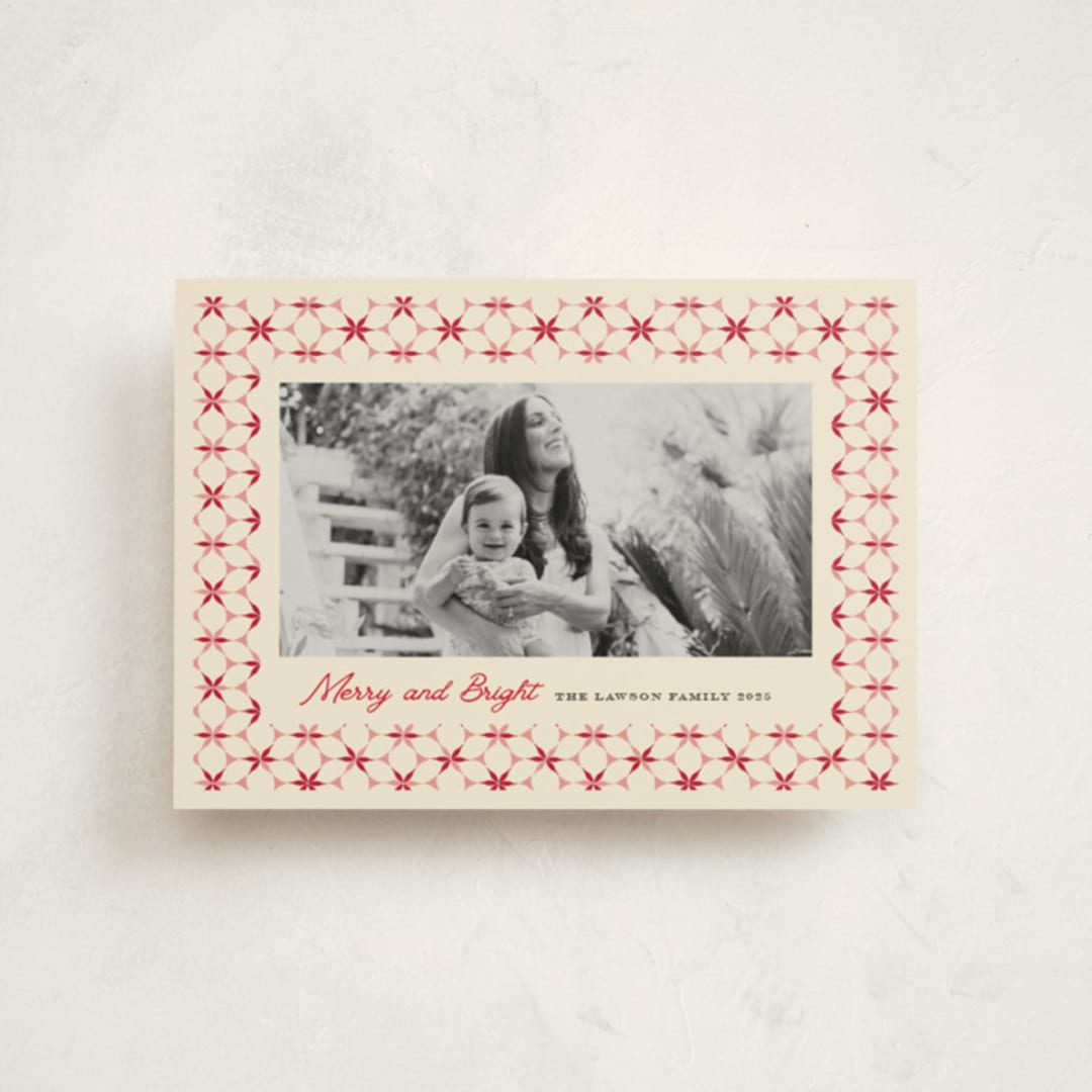 "poinsettia tile" - Holiday Cards in Candy Cane by Kanika Mathur - Front