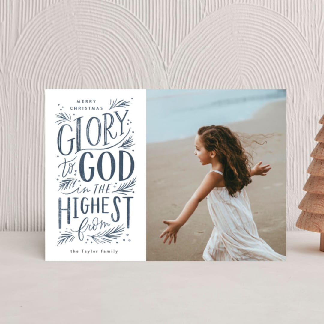 "Glory to God Letters" - Holiday Cards in Denim by Alethea and Ruth - Front
