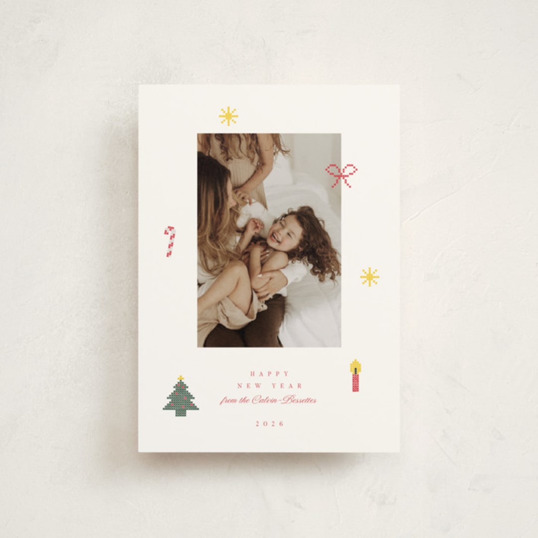 "Cross Stitch Christmas" - Holiday Cards in Snow by Studio Suku - Front