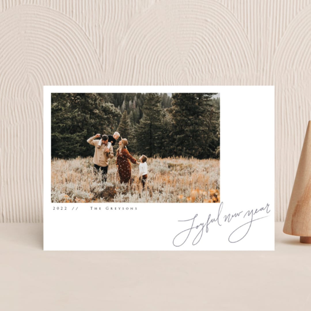 "In Pencil" - Holiday Cards in Plum by Adelyn T. - Front