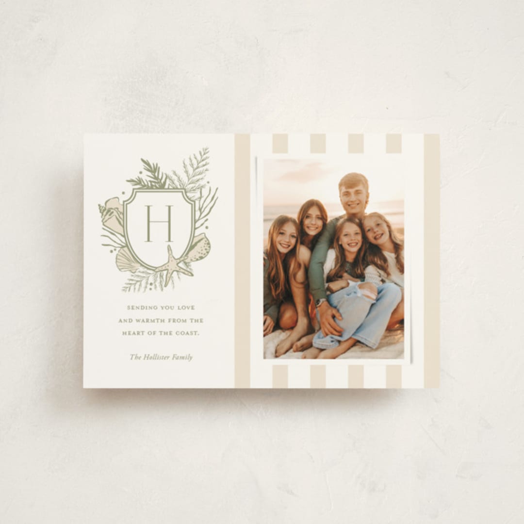 "Tis the Sea-Sun" - Holiday Cards in Sage by Oscar and Emma - Karly Depew - Front