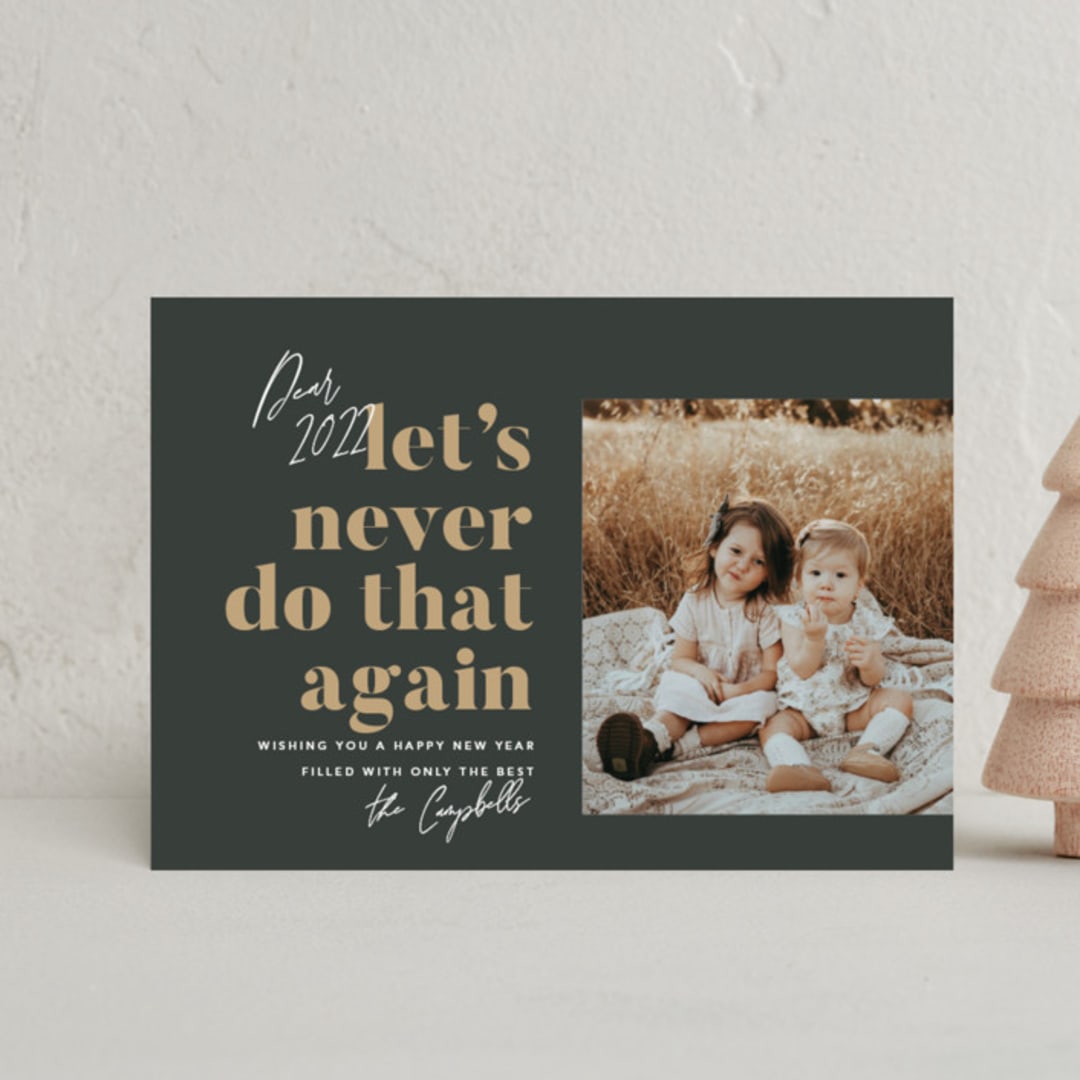 "Never Again" - Holiday Cards in Charcoal by Robert and Stella - Front