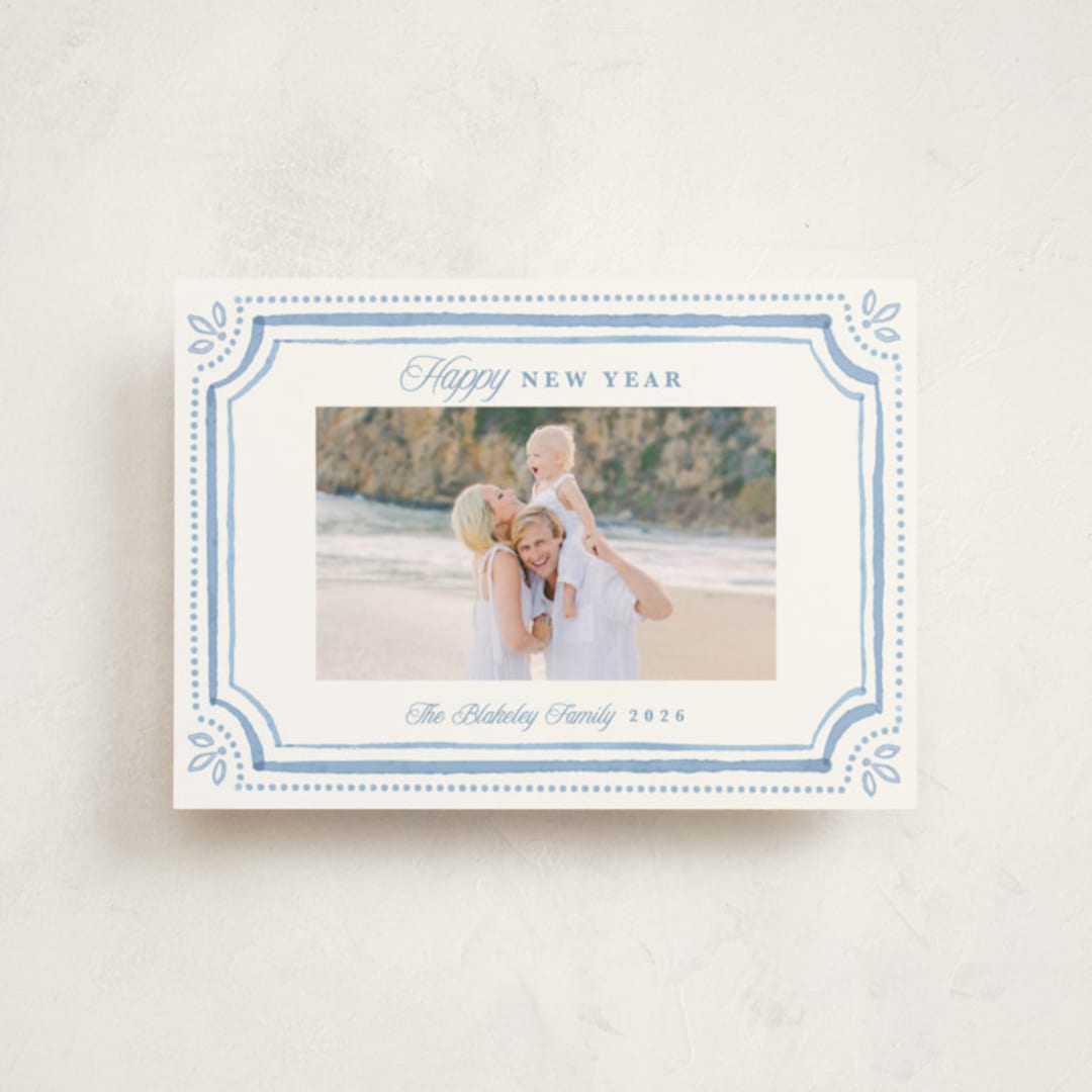 "Fine Frame" - Holiday Cards in Blue Jay by Melanie Kosuge - Front