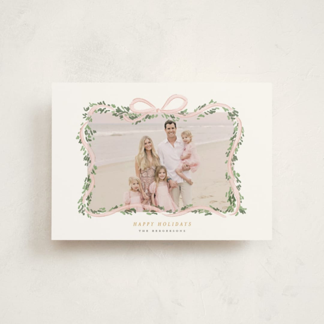 "Ribbonly Frame" - Holiday Cards in Blush by Itsy Belle Studio - Front