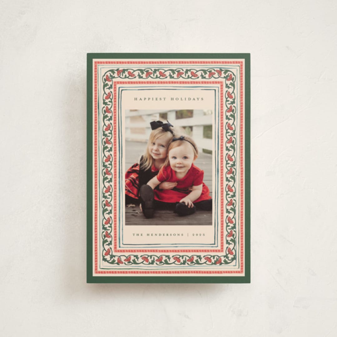 "Festive Block Print" - Holiday Cards in Caramel by Teju Reval - Front