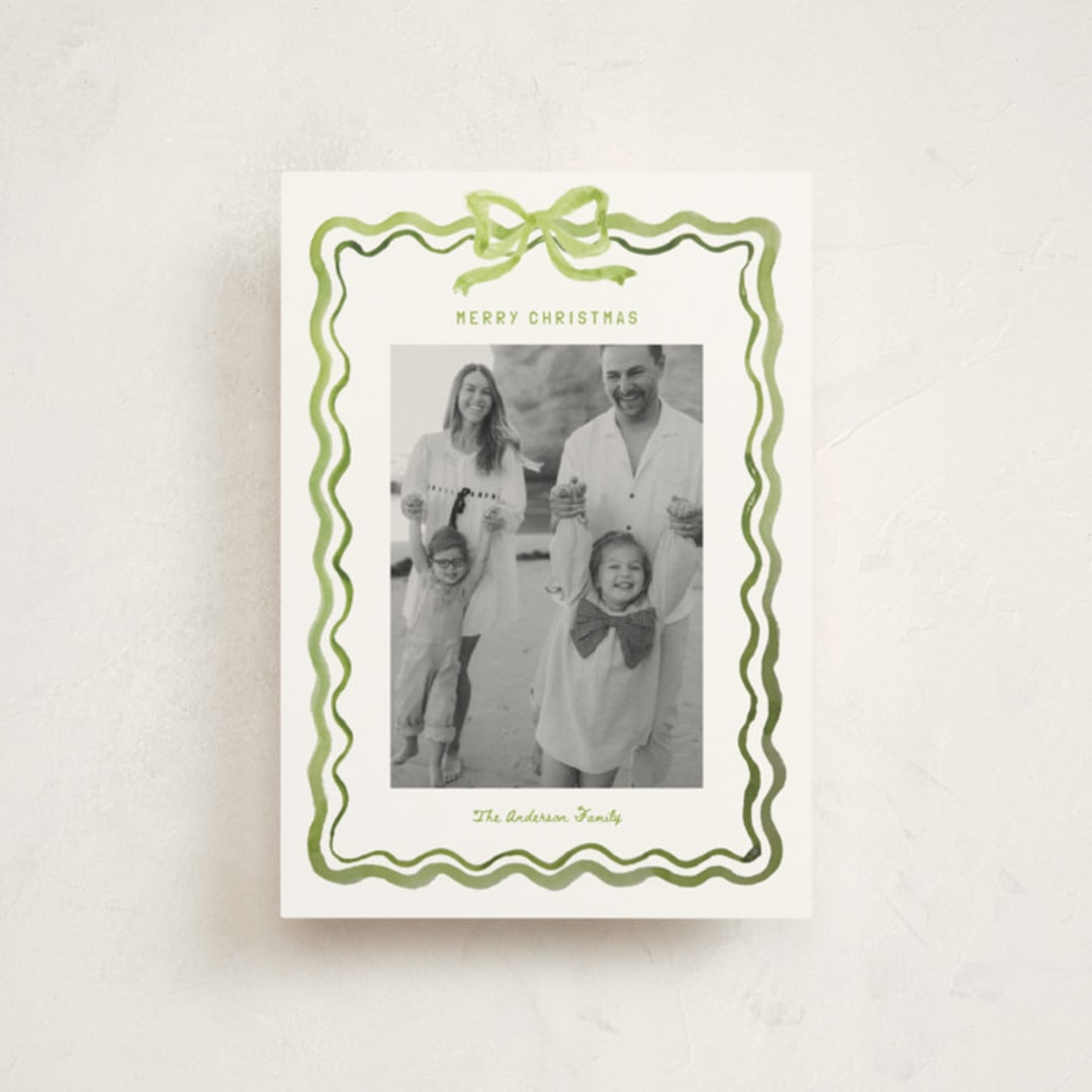 "watercolor ribbon frame" - Holiday Cards in Sage by Cass Loh - Front