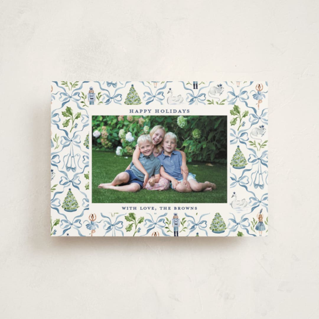 "Nutcracker ribbons" - Holiday Cards in Blue Ribbon by Sarah Knight - Front