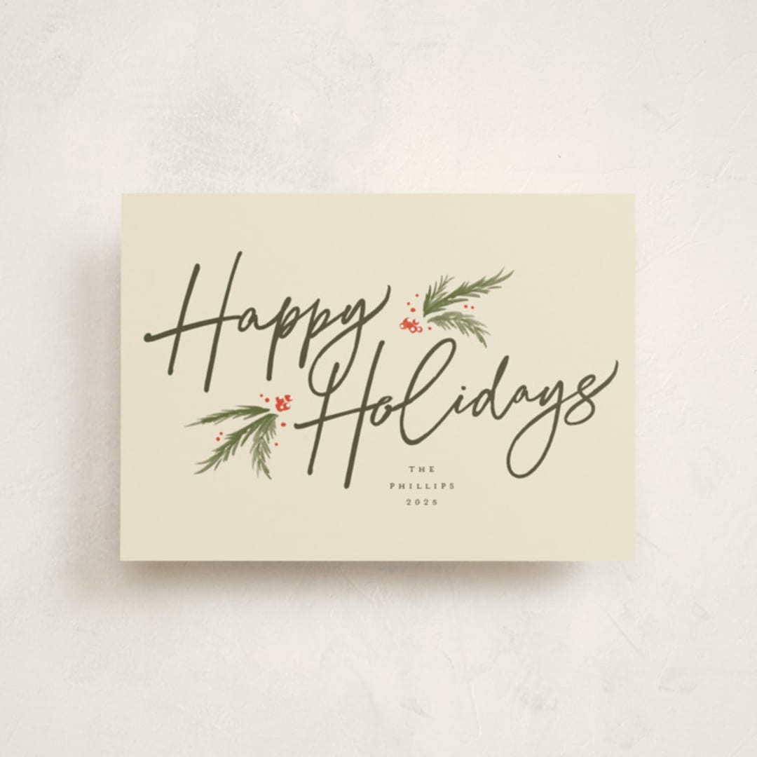 "Holiday Script" - Holiday Cards in Eggnog by Robert and Stella - Front