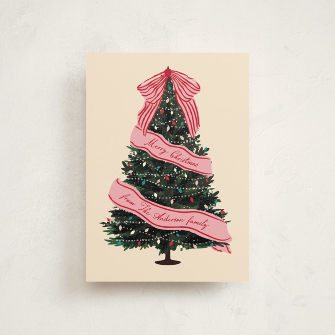 "Sash" - Holiday Cards in Rose by Jennifer Lew - Front