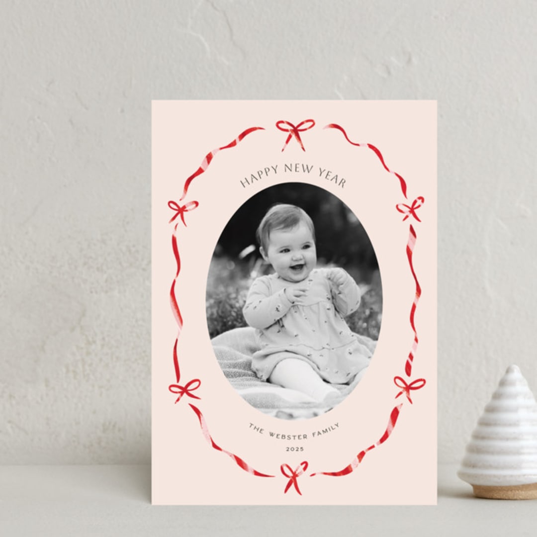 "Little Bows & Ribbon" - Holiday Cards in Candy Cane by Paula Pecevich - Front