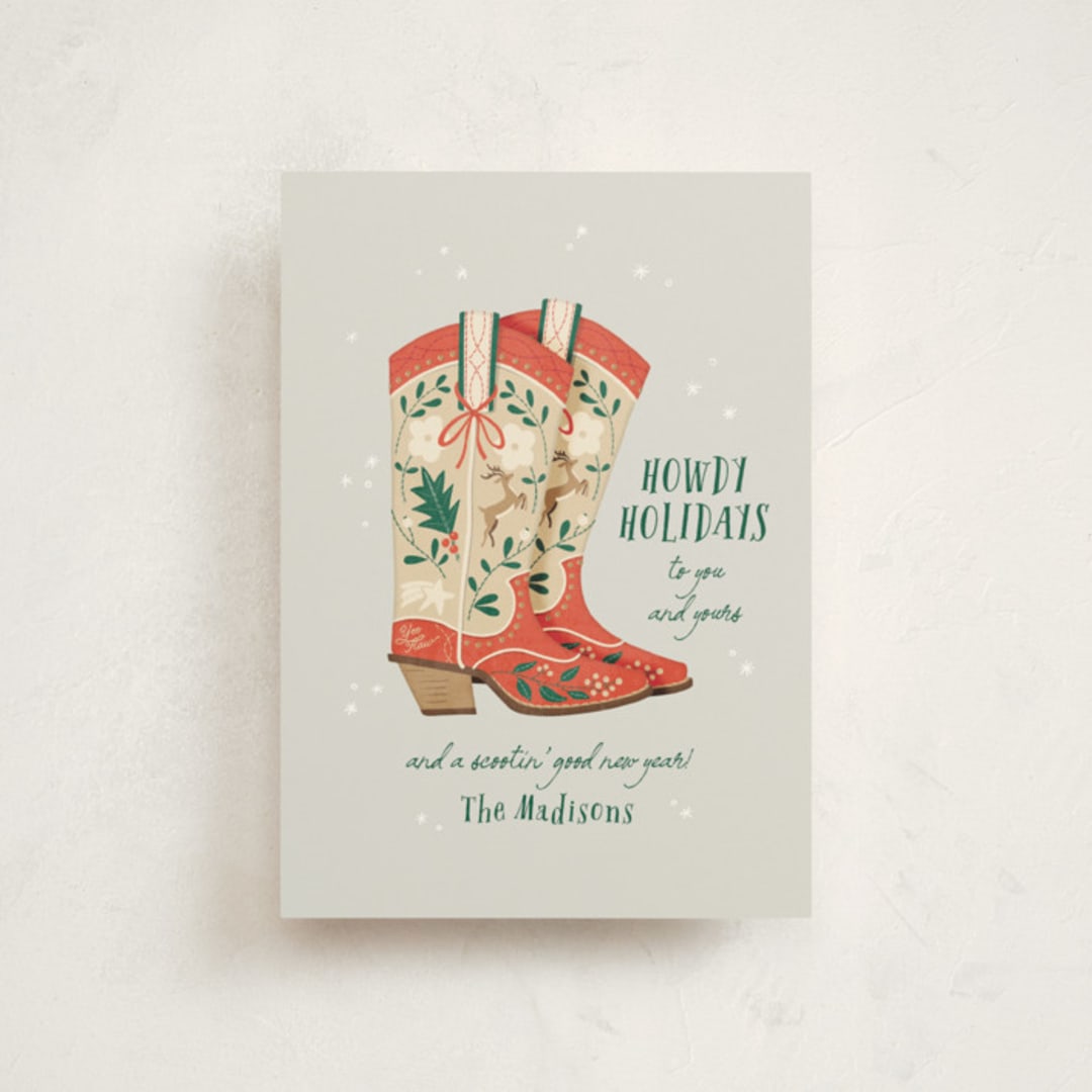 "Howdy Holidays Boots" - Holiday Cards in Fog by Leia Matt - Front