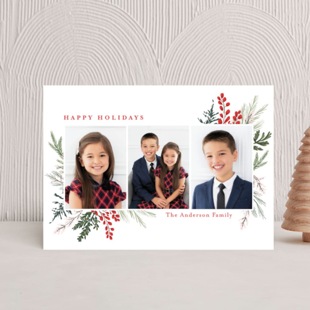 "Happy Holidays" - Holiday Cards in Crimson by Susan Moyal - Front